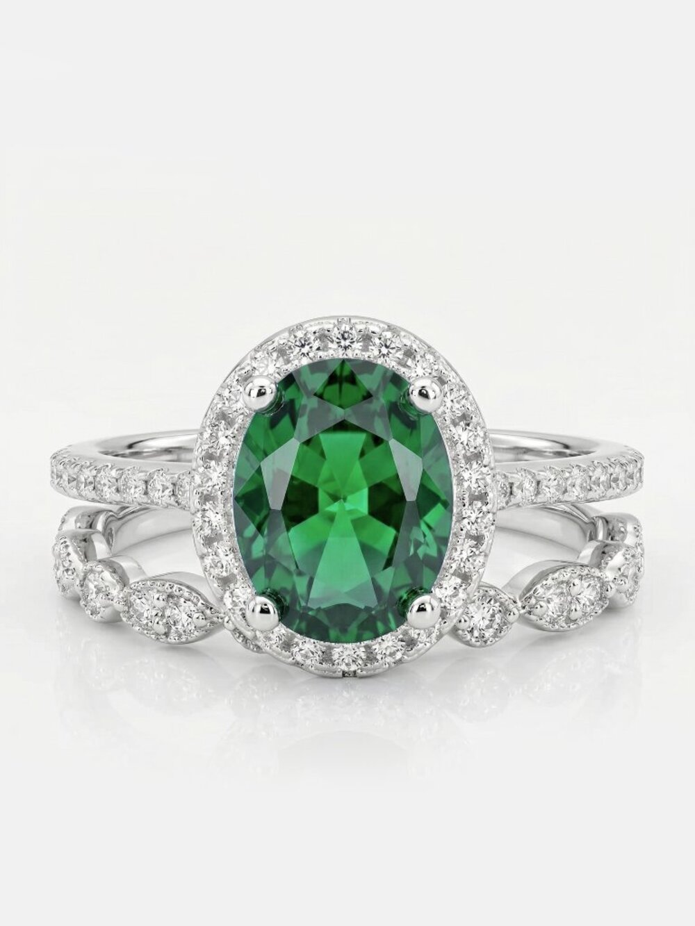 Oval Green Emerald Gemstone ring set, 925 Sterling Silver Charmed Aroma 2018